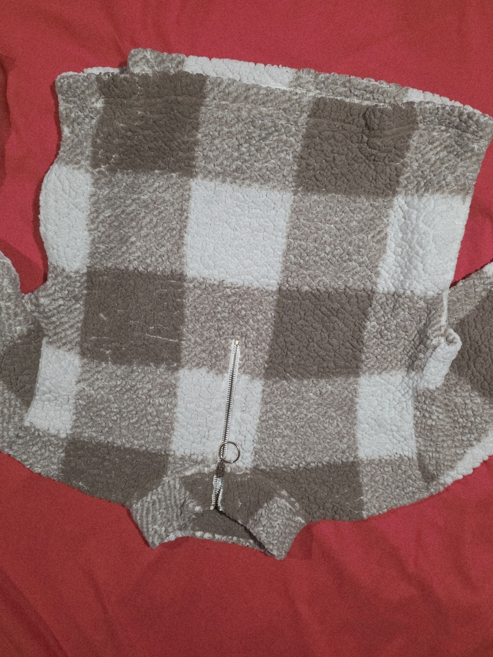 Xhilaration Plush Check Zip-Up Cardigan in Cream & Brown